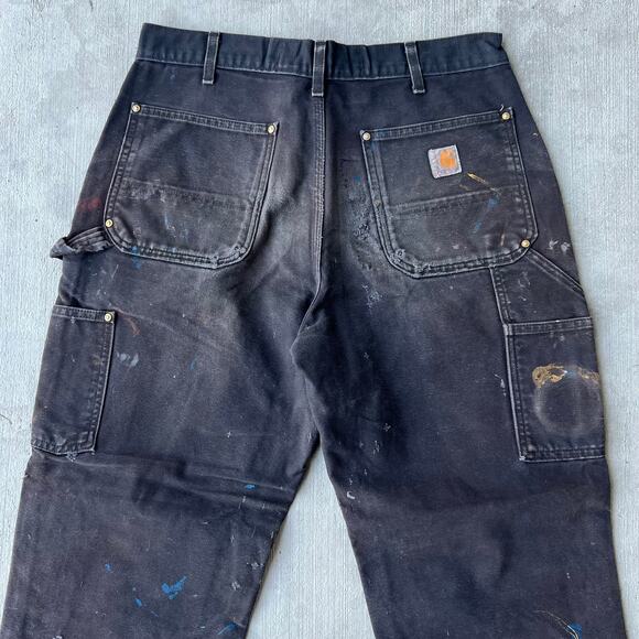 Vintage Y2K Carhartt faded black double knee work wear carpenter pants - Picture 6 of 10
